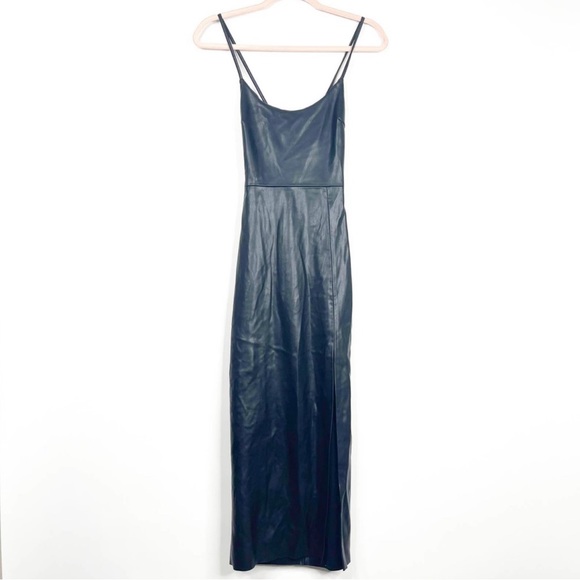 Zara Dresses & Skirts - ZARA Faux Leather Slip Dress XS Black High Slit Crisscross Spaghetti Strap #6233